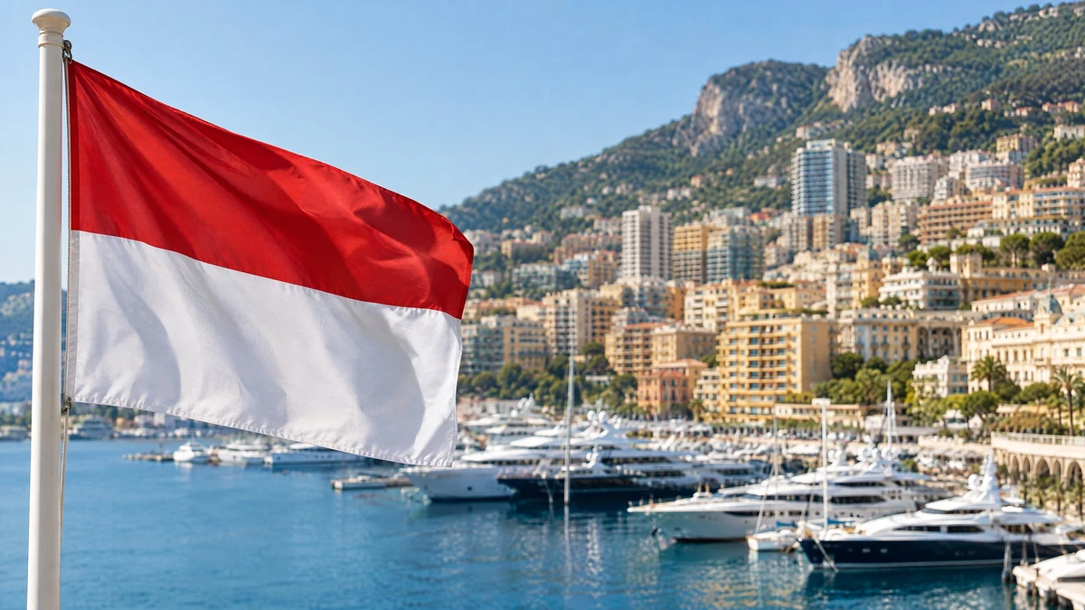 Drapeau monégasque devant le port et les immeubles de Monte-Carlo, illustration des démarches pour ouvrir un compte à Monaco.