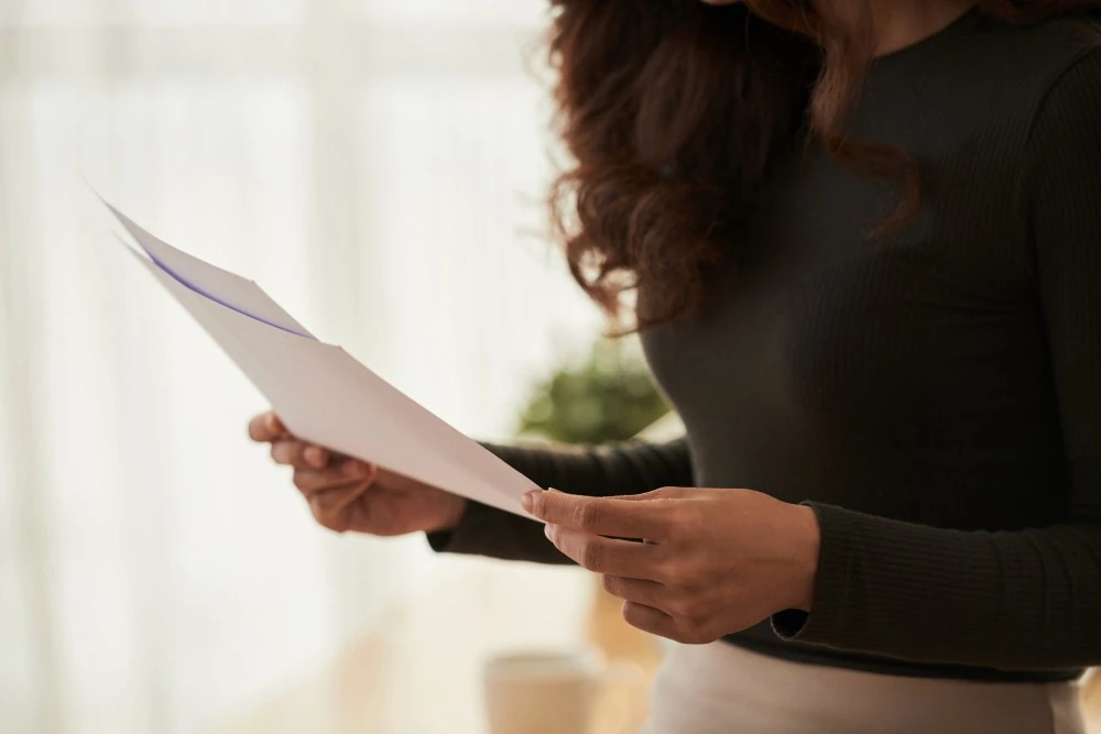 Une personne consulte un document près d’une fenêtre, illustration du choix entre assurance vie et Livret A.
